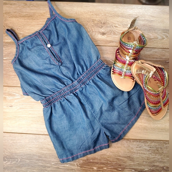 Limited Too denim shorts/romper with spaghetti straps and ruffle Sz 3T - Picture 2 of 7